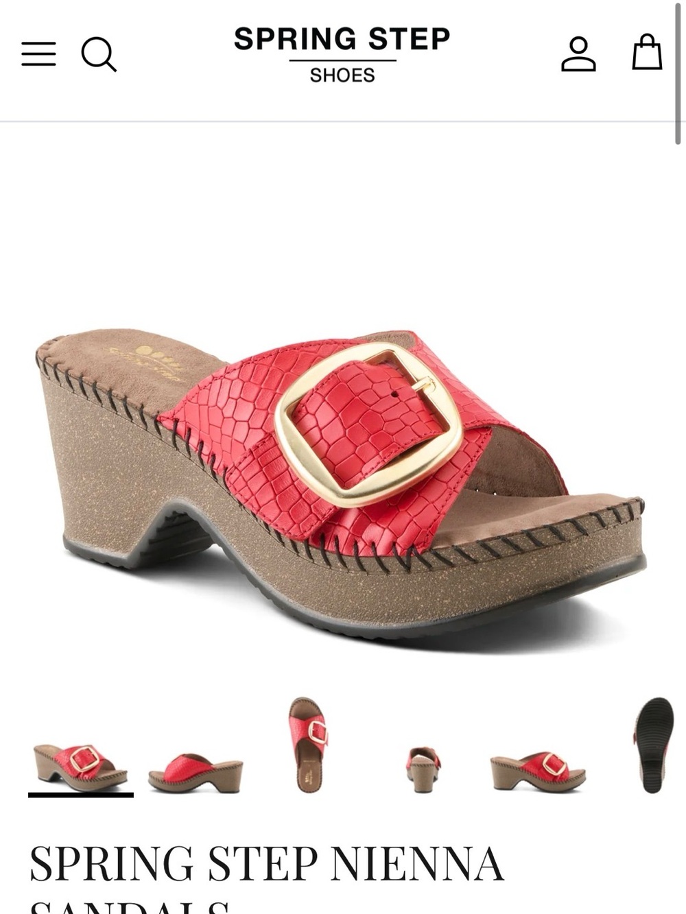 Spring Step Red Leather Slide with Gold Buckle - Picture 6 of 9